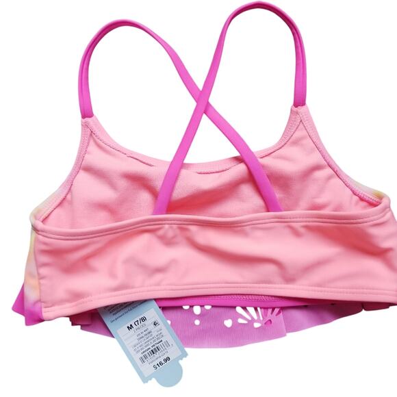 Pink Tie Dye Flounce Eyelet UPF 50+ Bikini Swim Top, Girls Size: M (7/8) *NWT - Picture 2 of 4
